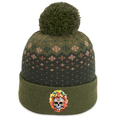 Day of the Dead Colorful Sugar Skull with Fruit The Baniff Cuffed Pom Beanie