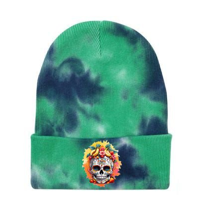 Day of the Dead Colorful Sugar Skull with Fruit Tie Dye 12in Knit Beanie