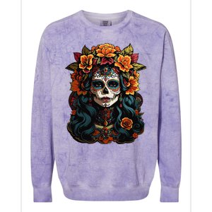 Day Of The Dead De Los Muertos La Catrina Sugar Skull Women Colorblast Crewneck Sweatshirt