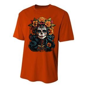 Day Of The Dead De Los Muertos La Catrina Sugar Skull Women Performance Sprint T-Shirt