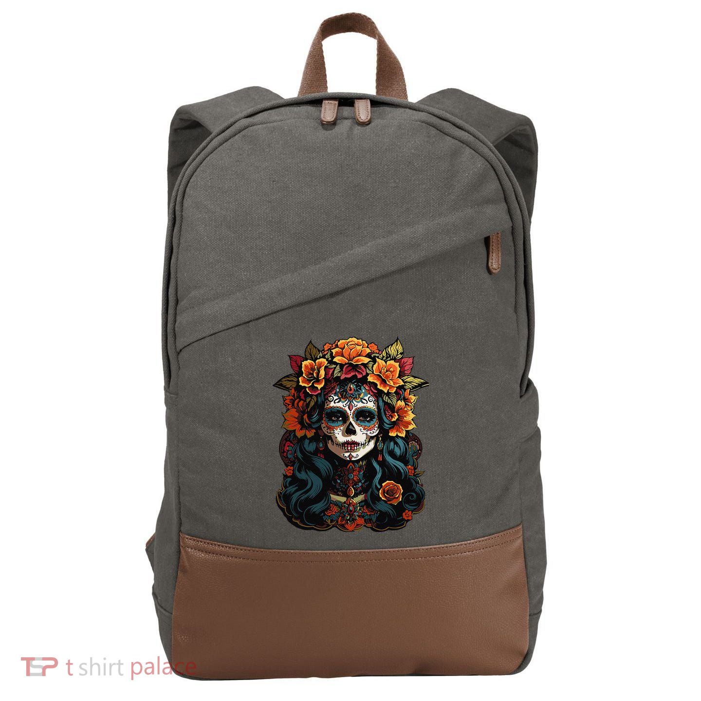 Day Of The Dead De Los Muertos La Catrina Sugar Skull Women Cotton Canvas Backpack