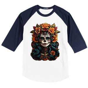 Day Of The Dead De Los Muertos La Catrina Sugar Skull Women Baseball Sleeve Shirt