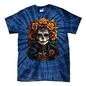 Day Of The Dead De Los Muertos La Catrina Sugar Skull Women Tie-Dye T-Shirt