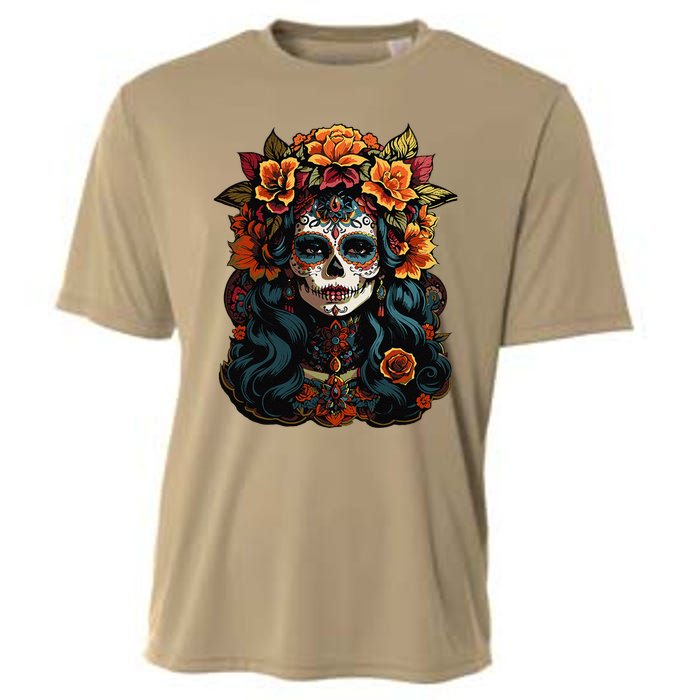 Day Of The Dead De Los Muertos La Catrina Sugar Skull Women Cooling Performance Crew T-Shirt