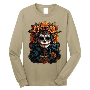 Day Of The Dead De Los Muertos La Catrina Sugar Skull Women Long Sleeve Shirt