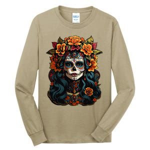 Day Of The Dead De Los Muertos La Catrina Sugar Skull Women Tall Long Sleeve T-Shirt