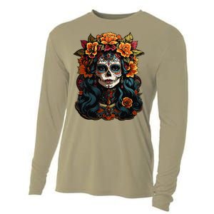 Day Of The Dead De Los Muertos La Catrina Sugar Skull Women Cooling Performance Long Sleeve Crew