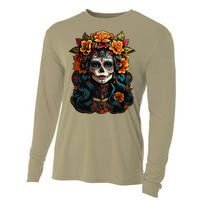 Day Of The Dead De Los Muertos La Catrina Sugar Skull Women Cooling Performance Long Sleeve Crew