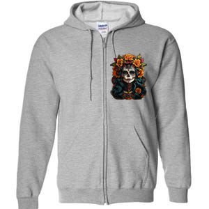 Day Of The Dead De Los Muertos La Catrina Sugar Skull Women Full Zip Hoodie