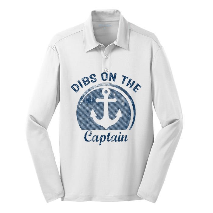 Dibs On The Captain Funny Boating Boat Lover Silk Touch Performance Long Sleeve Polo