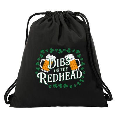 Dibs On The Redhead Funny St Patricks Day Drinking Drawstring Bag