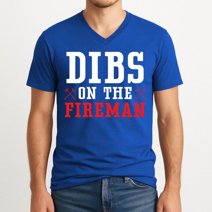 Dibs On The Fire Fire Rescue Firefighter Firefighting Gift V-Neck T-Shirt