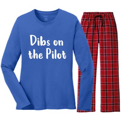 Dibs On The Pilot Pilot Friend Aviation Funny Gift Women's Long Sleeve Flannel Pajama Set 