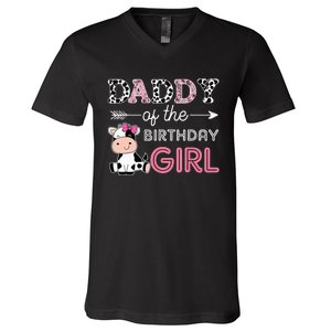 Daddy of The Birthday Girl Farm Cow Dad Matching Family Bday V-Neck T-Shirt