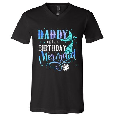 Daddy Of The Birthday Mermaid Family Matching Party Squad V-Neck T-Shirt