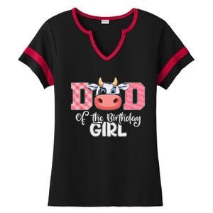 Dad of The Birthday Cow Family Cow Farm Matching Ladies Halftime Notch Neck Tee