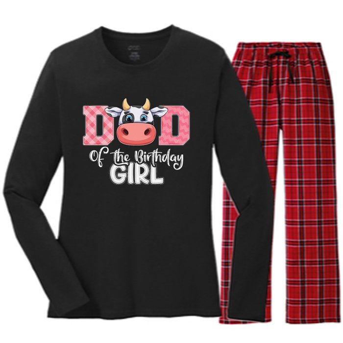 Dad of The Birthday Cow Family Cow Farm Matching Women's Long Sleeve Flannel Pajama Set 