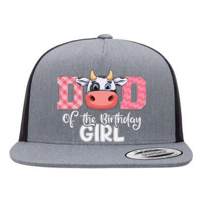 Dad of The Birthday Cow Family Cow Farm Matching Flat Bill Trucker Hat