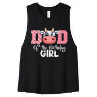 Dad of The Birthday Cow Family Cow Farm Matching Women's Racerback Cropped Tank