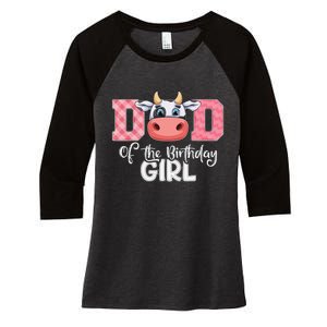 Dad of The Birthday Cow Family Cow Farm Matching Women's Tri-Blend 3/4-Sleeve Raglan Shirt