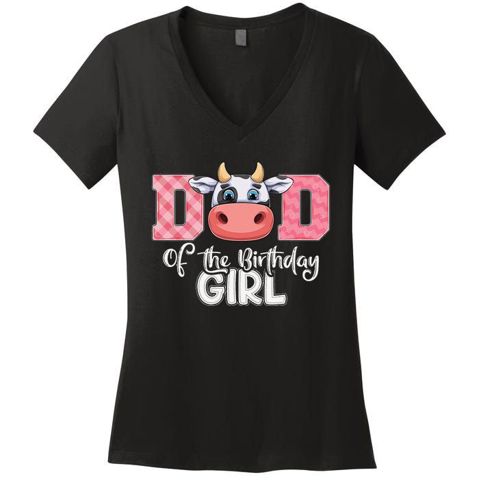 Dad of The Birthday Cow Family Cow Farm Matching Women's V-Neck T-Shirt