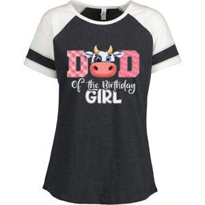 Dad of The Birthday Cow Family Cow Farm Matching Enza Ladies Jersey Colorblock Tee