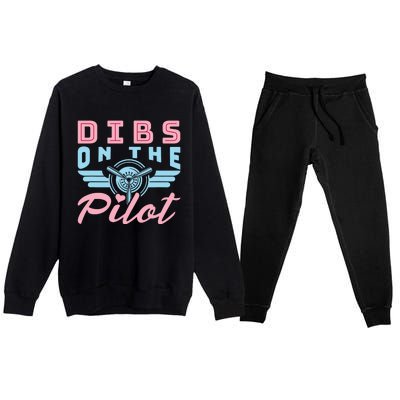 Dibs On The Pilot Airman Wife Airplane Pilot Wife Premium Crewneck Sweatsuit Set