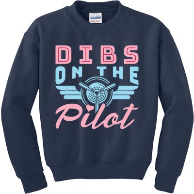 Dibs On The Pilot Airman Wife Airplane Pilot Wife Kids Sweatshirt