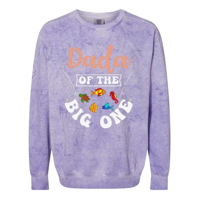 Dada Of The Big One Fishing Birthday Party Bday Celebration Colorblast Crewneck Sweatshirt