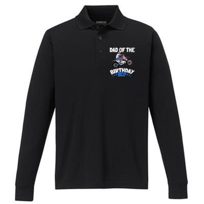 Dad Of The Birthday Boy Funny Dirt Bike Motocross Gift Performance Long Sleeve Polo