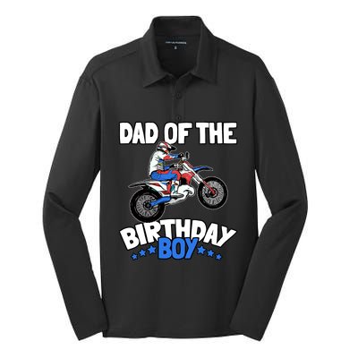 Dad Of The Birthday Boy Funny Dirt Bike Motocross Gift Silk Touch Performance Long Sleeve Polo