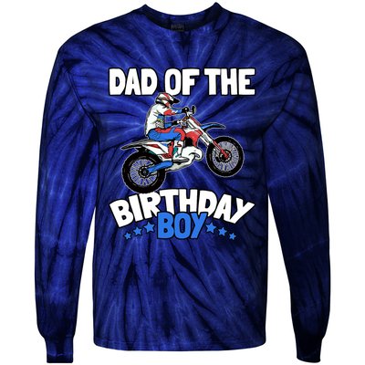 Dad Of The Birthday Boy Funny Dirt Bike Motocross Gift Tie-Dye Long Sleeve Shirt