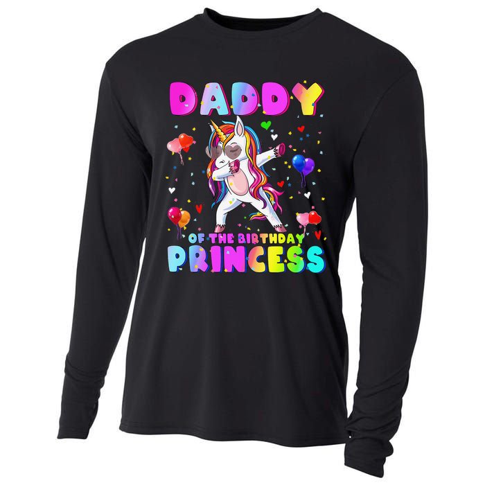 Daddy of the Birthday Princess Dabbing Unicorn Dad Cooling Performance Long Sleeve Crew