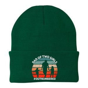 Dad Of Two Outnumbered Retro 2 Daughters Fathers Day Knit Cap Winter Beanie