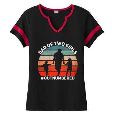 Dad Of Two Outnumbered Retro 2 Daughters Fathers Day Ladies Halftime Notch Neck Tee