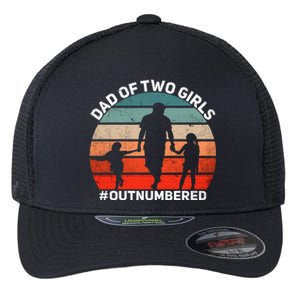 Dad Of Two Outnumbered Retro 2 Daughters Fathers Day Flexfit Unipanel Trucker Cap