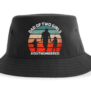 Dad Of Two Outnumbered Retro 2 Daughters Fathers Day Sustainable Bucket Hat