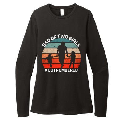 Dad Of Two Outnumbered Retro 2 Daughters Fathers Day Womens CVC Long Sleeve Shirt