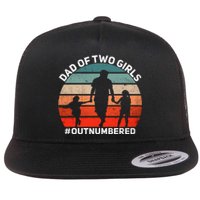 Dad Of Two Outnumbered Retro 2 Daughters Fathers Day Flat Bill Trucker Hat