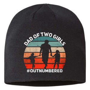 Dad Of Two Outnumbered Retro 2 Daughters Fathers Day Sustainable Beanie