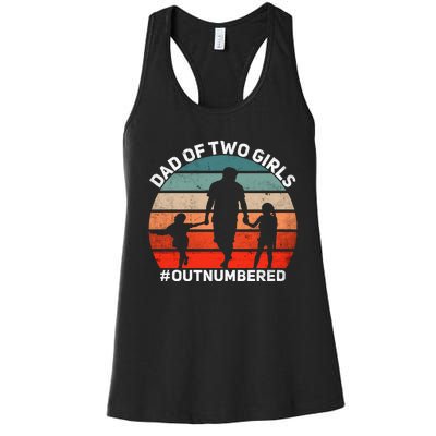 Dad Of Two Outnumbered Retro 2 Daughters Fathers Day Women's Racerback Tank