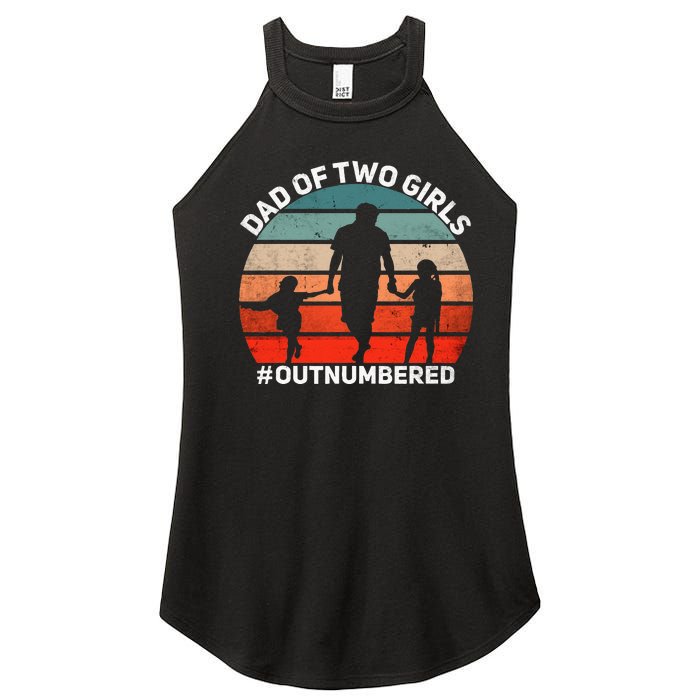 Dad Of Two Outnumbered Retro 2 Daughters Fathers Day Women’s Perfect Tri Rocker Tank