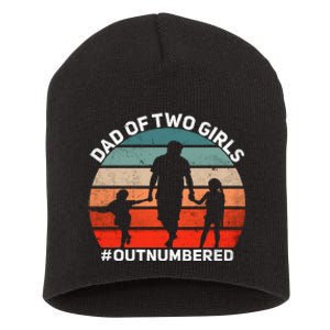 Dad Of Two Outnumbered Retro 2 Daughters Fathers Day Short Acrylic Beanie