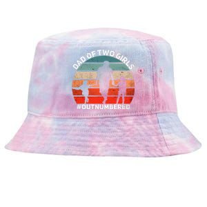 Dad Of Two Outnumbered Retro 2 Daughters Fathers Day Tie-Dyed Bucket Hat