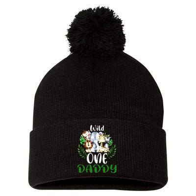Daddy Of The Wild One Zoo Birthday Safari Jungle Animal Pom Pom 12in Knit Beanie
