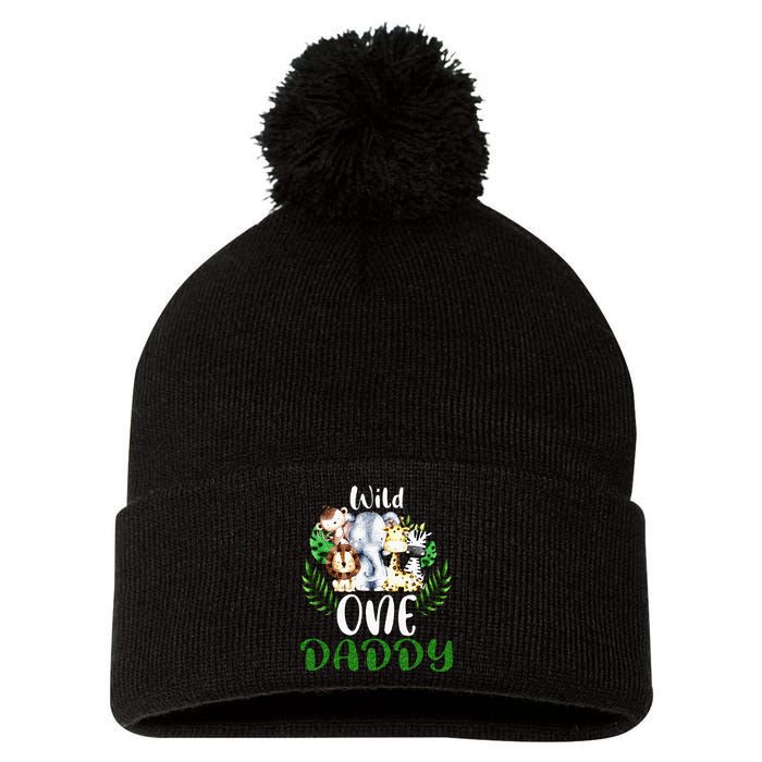 Daddy Of The Wild One Zoo Birthday Safari Jungle Animal Pom Pom 12in Knit Beanie