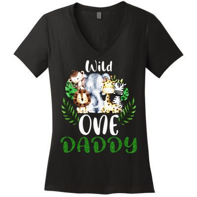 Daddy Of The Wild One Zoo Birthday Safari Jungle Animal Women's V-Neck T-Shirt