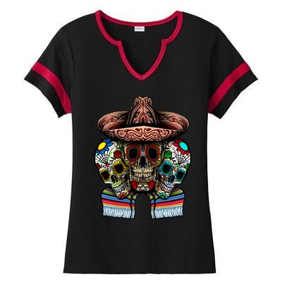 Day Of The Dead Tri Sugar Skulls Ladies Halftime Notch Neck Tee