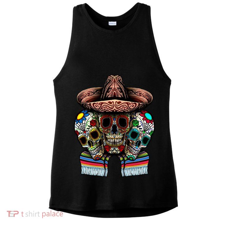 Day Of The Dead Tri Sugar Skulls Ladies PosiCharge Tri-Blend Wicking Tank