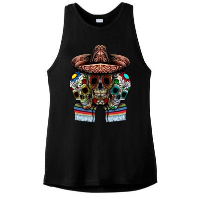 Day Of The Dead Tri Sugar Skulls Ladies PosiCharge Tri-Blend Wicking Tank